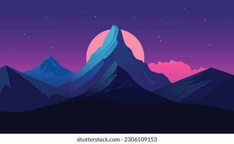 Flat minimalistic design. Panorama of a mountain landscape. Easy to change colors.