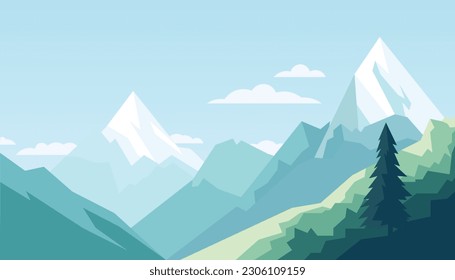 Flat minimalistic design. Panorama of a mountain landscape. Easy to change colors.