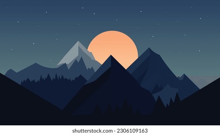 Flat minimalistic design. Panorama of a mountain landscape. Easy to change colors.