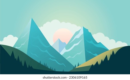 Diseño minimalista plano. Panorama de un paisaje montañoso. Fácil de cambiar de color.