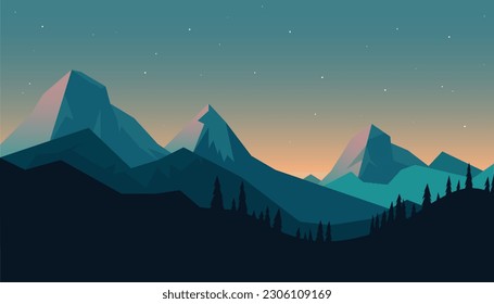 Flat minimalistic design. Panorama of a mountain landscape. Easy to change colors.