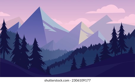 Flaches minimalistisches Design. Panorama einer Berglandschaft. Leicht zu ändern Farben.