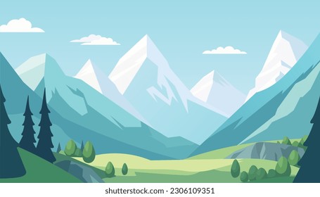 Diseño minimalista plano. Panorama de un paisaje montañoso. Fácil de cambiar de color.