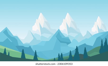Flat minimalistic design. Panorama of a mountain landscape. Easy to change colors.