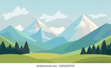 Flat minimalistic design. Panorama of a mountain landscape. Easy to change colors.