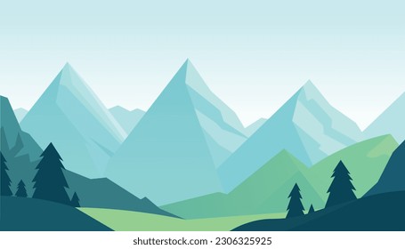 Diseño minimalista plano. Panorama de un paisaje montañoso. Fácil de cambiar de color.
