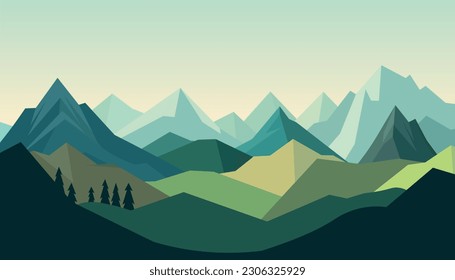 Flat minimalistic design. Panorama of a mountain landscape. Easy to change colors.