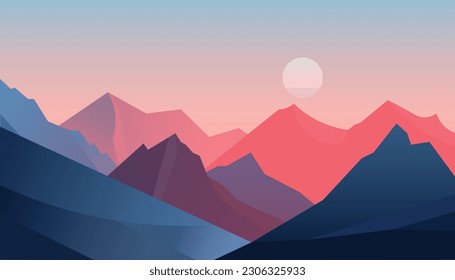 Flat minimalistic design. Panorama of a mountain landscape. Easy to change colors.