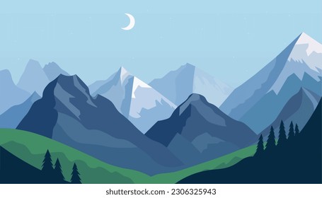 Flat minimalistic design. Panorama of a mountain landscape. Easy to change colors.