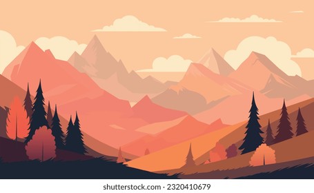 Flat minimalistic design. Panorama of a mountain landscape. Easy to change colors.
