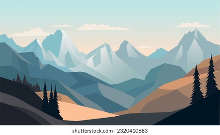 Flat minimalistic design. Panorama of a mountain landscape. Easy to change colors.