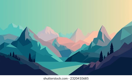 Diseño minimalista plano. Panorama de un paisaje montañoso. Fácil de cambiar de color.