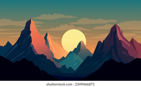 Flat minimalistic design. Panorama of a mountain landscape. Easy to change colors.