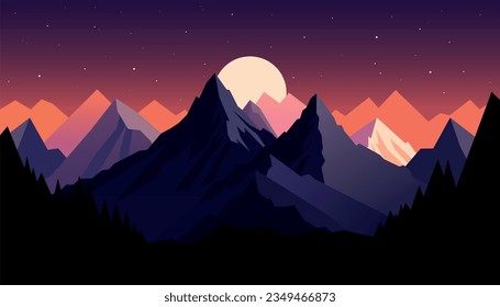 Flat minimalistic design. Panorama of a mountain landscape. Easy to change colors.