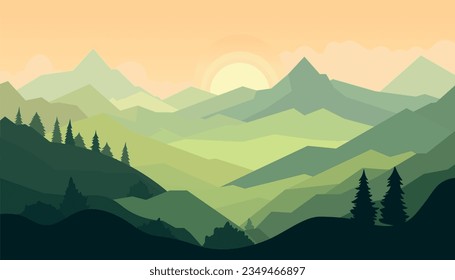 Flaches minimalistisches Design. Panorama einer Berglandschaft. Leicht zu ändern Farben.