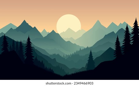Diseño minimalista plano. Panorama de un paisaje montañoso. Fácil de cambiar de color.