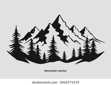 Flat minimalistic design. Panorama of a mountain landscape. Easy to change colors.