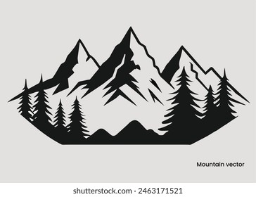 Flat minimalistic design. Panorama of a mountain landscape. Easy to change colors.