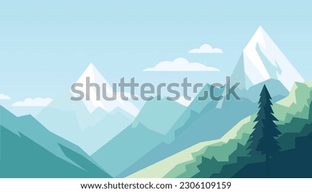 Flat minimalistic design. Panorama of a mountain landscape. Easy to change colors.