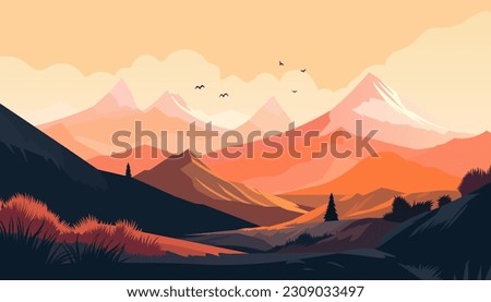 Flat minimalistic design. Panorama of a mountain landscape. Easy to change colors.