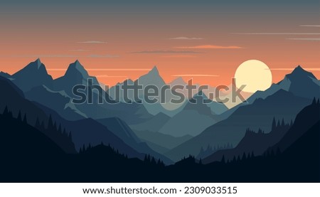 Flat minimalistic design. Panorama of a mountain landscape. Easy to change colors.