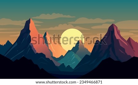 Flat minimalistic design. Panorama of a mountain landscape. Easy to change colors.