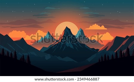 Flat minimalistic design. Panorama of a mountain landscape. Easy to change colors.