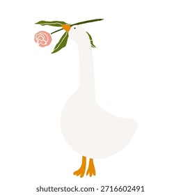 Flat minimalistic goose vector illustration. Simple clean shapes, modern design style. Suitable for farm themes, agriculture, countryside, food branding, packaging, labels, children’s books, icons, posters and digital design projects