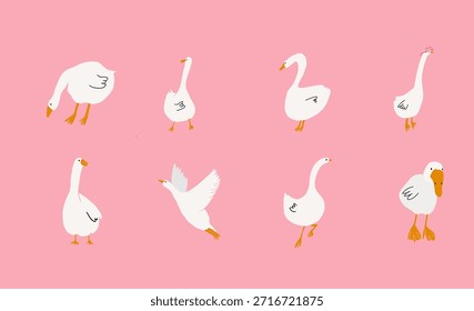Ilustración vectorial de ganso minimalista plana. Formas limpias simples, estilo de diseño moderno. Adecuado para temas agrícolas, agricultura, campo, marca de alimentos, empaques, etiquetas, libros infantiles, iconos, carteles