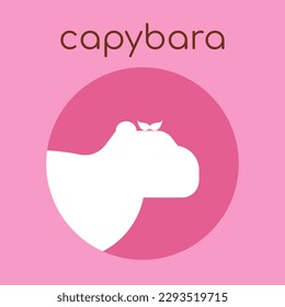 Flat minimalistic illustration of capybara. Vector color image of a silhouette of a capybara in pink colors. Capybara for print, pattern, logo.