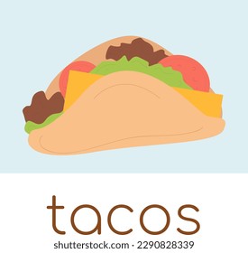Flat minimalistic image of tacos. Taco illustration for menu, print, pattern. Vector fast food. Street food.