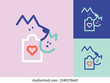 Flat minimalistic logo pet cat dog shop veterinary clinic store 