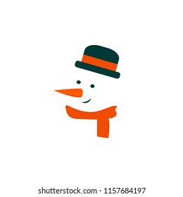 Flat minimalistic snowman icon with hat and red scarf isolated on white background. Simple and modern Christmas and New Year design element. Winter art.