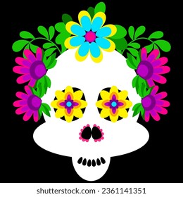 Flat minimalistic sugar skull with bright colors