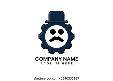 Flat mister gear mechanical engineering logo icon template vector design illustration
