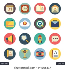 Flat mobile app icon set with rounded background 