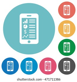 Flat mobile application icon set on round color background.