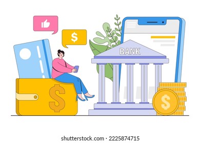 Flat mobile online service payment, business finance pay, transaction online with security and protection contactless concept. Outline design for landing page, web banner, infographics, hero images.