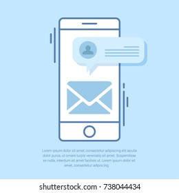 flat mobile phone chat message notifications vector illustration isolated on color background