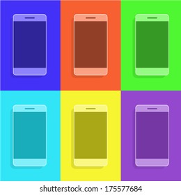 Flat mobile phone with colorful background for presentation