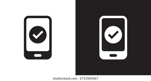 Flaches Handy-Symbol mit Tick-Symbol für App-Bestätigung und -Verifizierung
