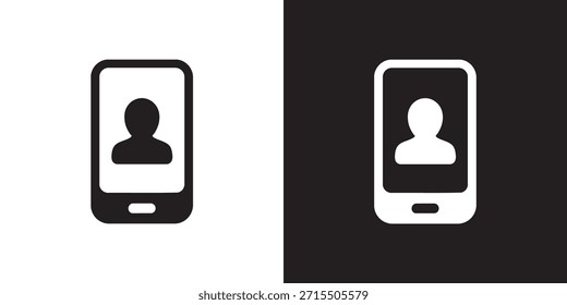 Icono plano del teléfono móvil con la silueta del Perfil del usuario para el contacto y el diseño de la interfaz de Cuenta