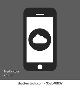 Flat mobile phone vector with cloud, eps 10
