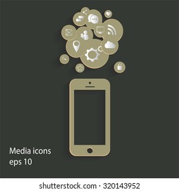 Flat mobile phone vector with social media icons green, eps 10