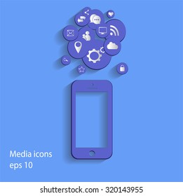 Flat mobile phone vector with social media icons gray,  eps 10
