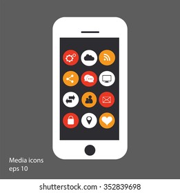 Flat mobile phone vector with social media icons white eps 10