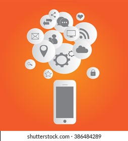 Flat mobile phone vector with social media icons, eps 10