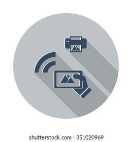 Flat Mobile Photo Printing icon with long shadow on grey circle