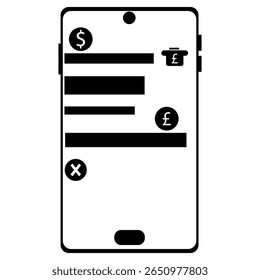A flat mobile UI design icon showing currency symbols for dollar and pound. Perfect for use in currency converter apps, financial dashboards, or mobile banking interfaces. Minimalist black and white