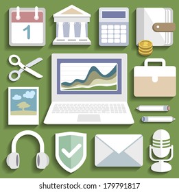 Flat Mobile UI Design. Icons for web design, seo, social media and pay per click internet advertising. Eps 10.